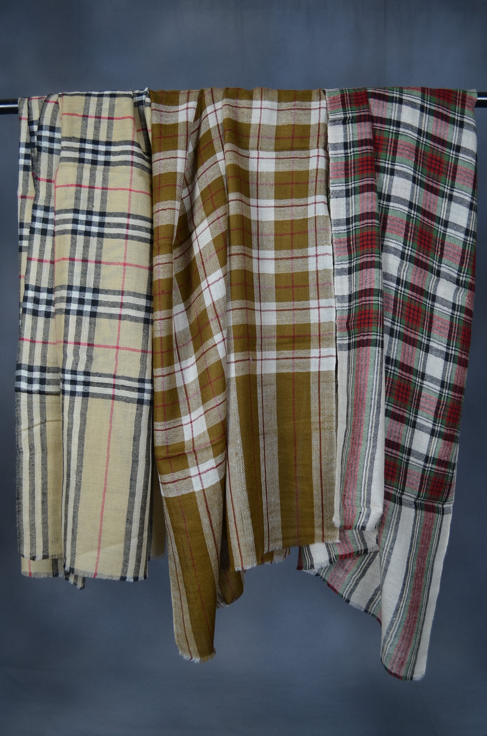 Plaid Handwoven Cashmere Pashmina Scarf