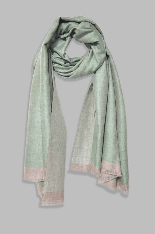 Reversible Green and Grey Handwoven Cashmere Pashmina Shawl