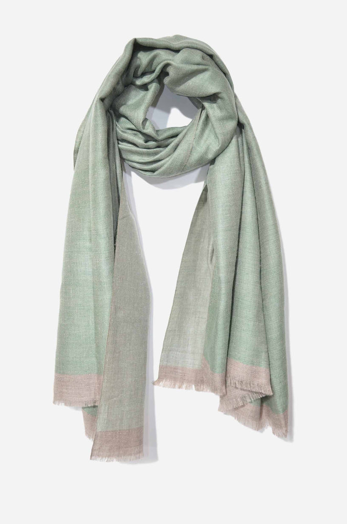 Reversible Green and Grey Handwoven Cashmere Pashmina Shawl