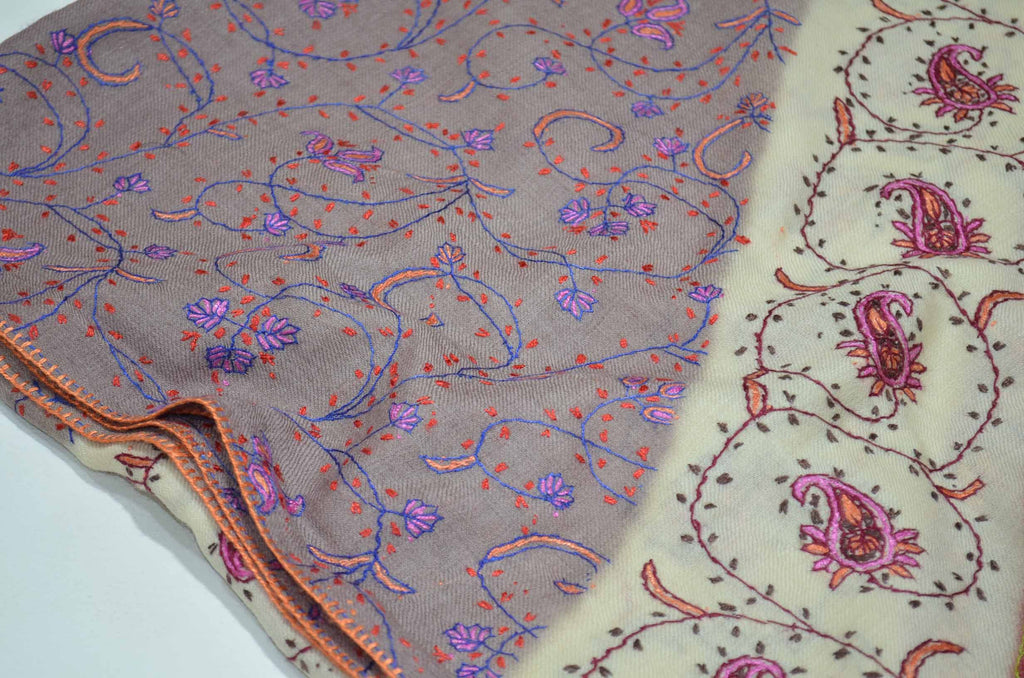 Shop for triple dye merino sozni embroidery shawls | Made in Kashmir