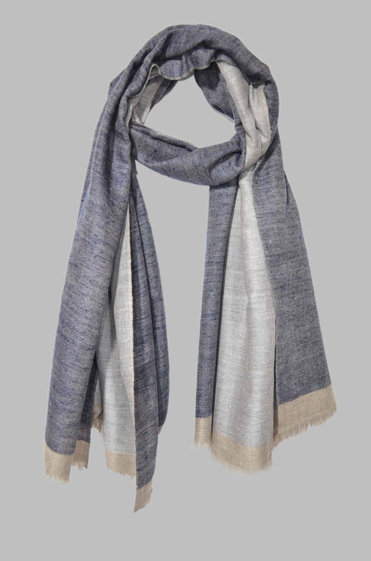 Reversible Navy Blue and Natural Handwoven Cashmere Pashmina Shawl