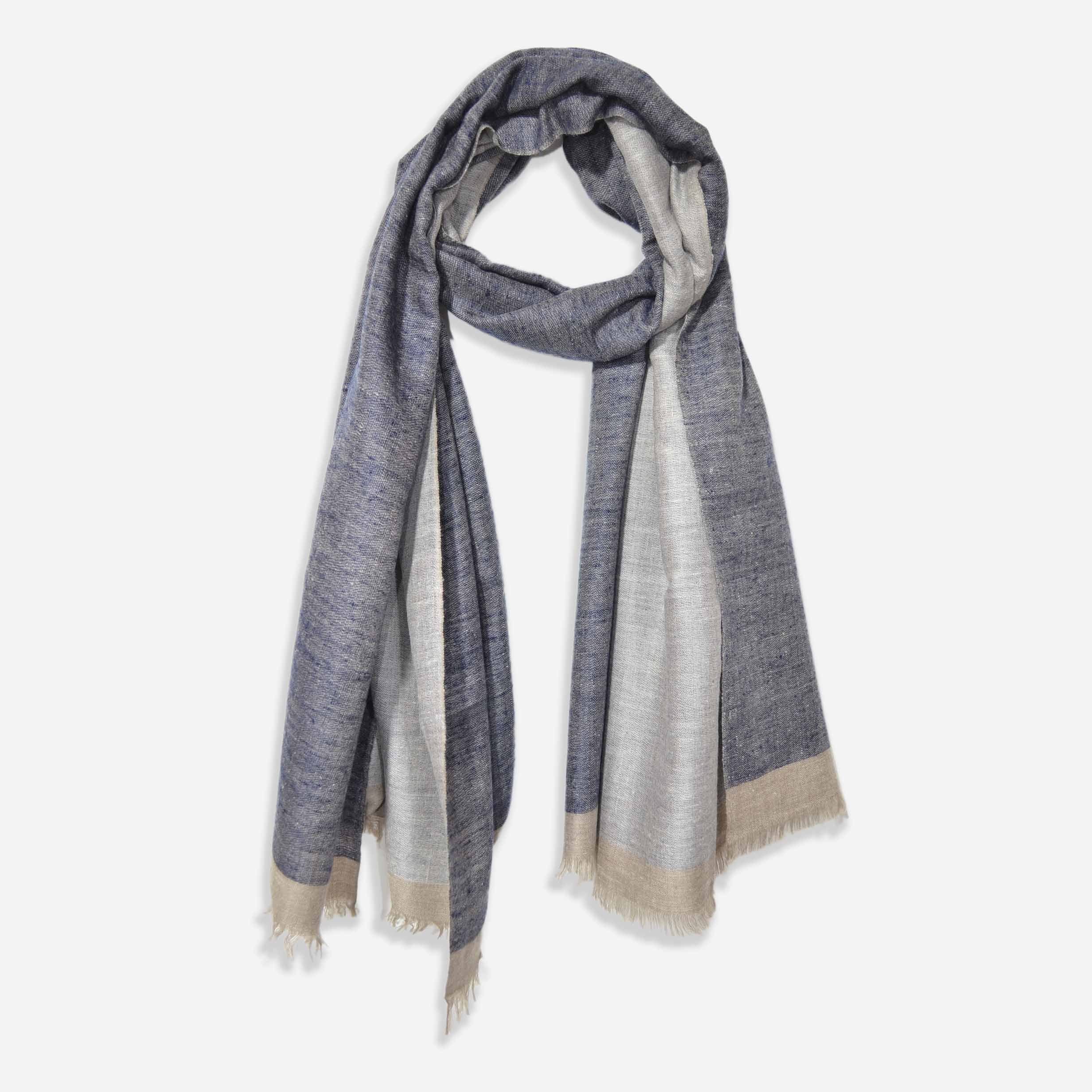 Reversible Dark Navy and Grey Cashmere Pashmina Handwoven Shawl