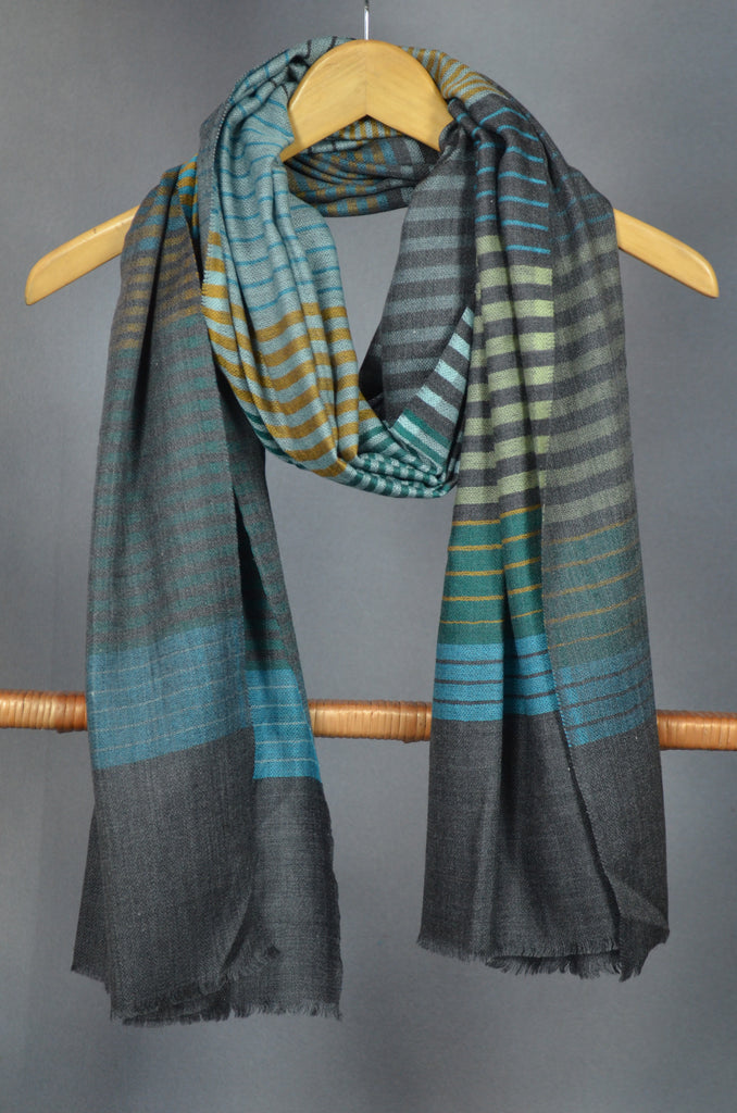 Multiple Patterned Striped Merino & Silk Scarf