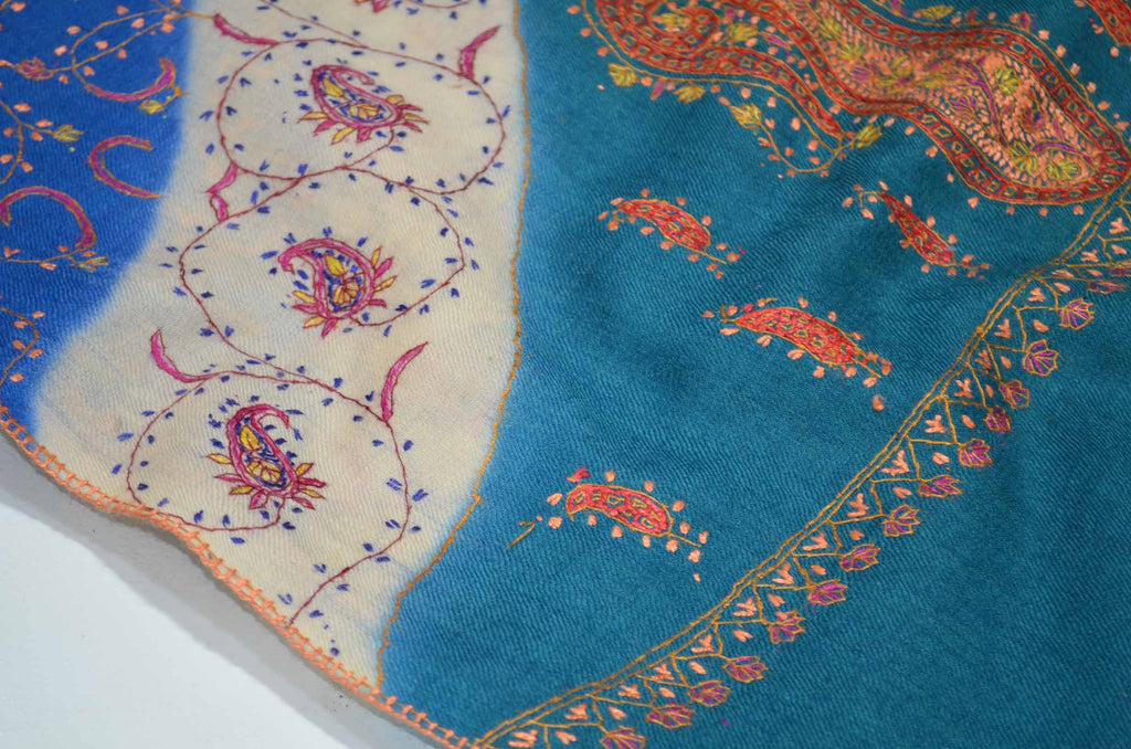 Shop for triple dye merino sozni embroidery shawls | Made in Kashmir