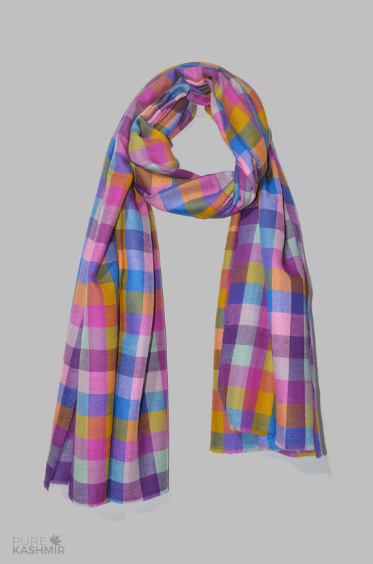 Multi Color Checkered Handwoven Cashmere Pashmina Shawl