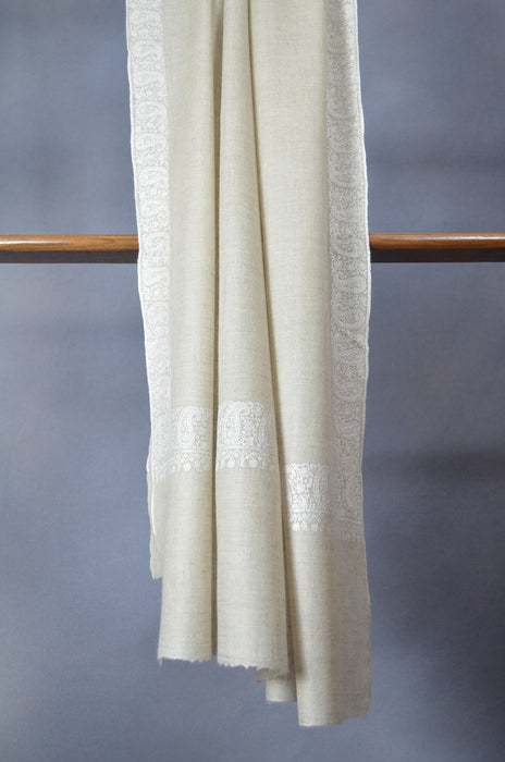 Un Dyed Pastle Border Embroidery Cashmere Pashmina Shawl