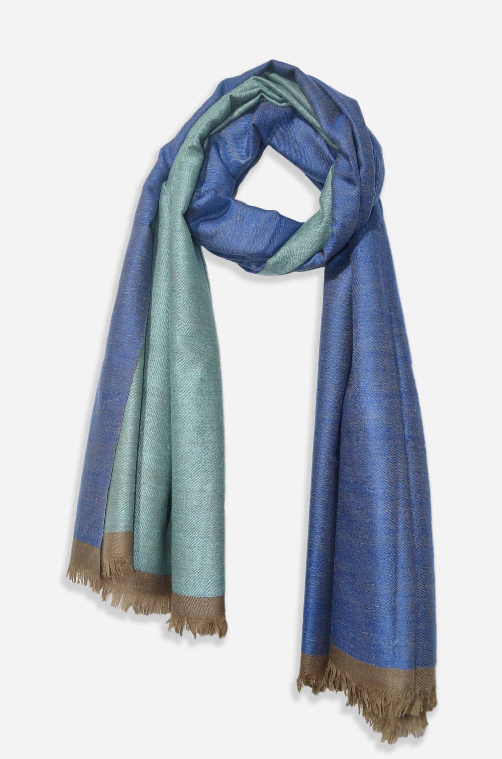 Reversible Turquoise and Blue Handwoven Cashmere Pashmina Shawl