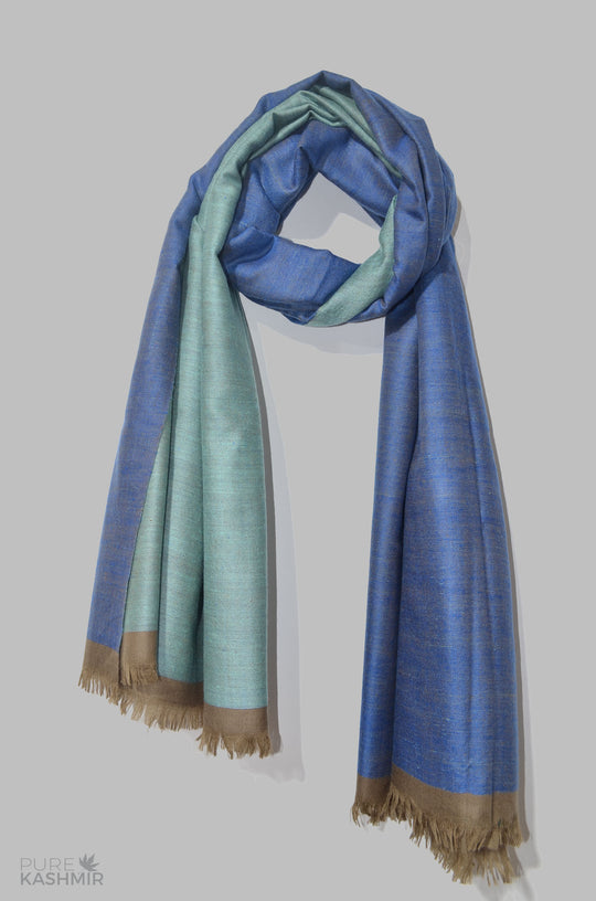 Reversible Turquoise and Blue Handwoven Cashmere Pashmina Shawl