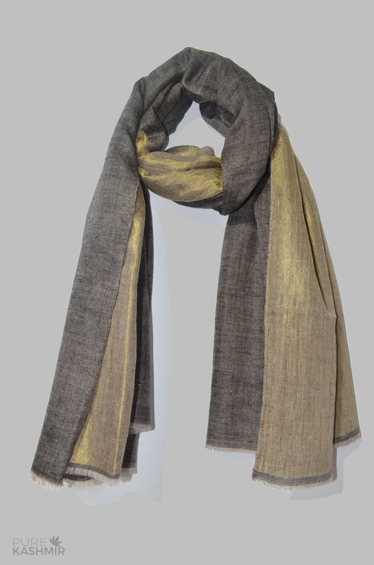 Reversible Metallic Black and Golden Handwoven Cashmere Pashmina Shawl
