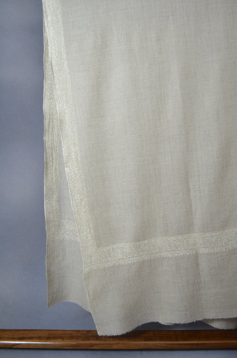 Un Dyed Pastle Border Embroidery Cashmere Pashmina Shawl