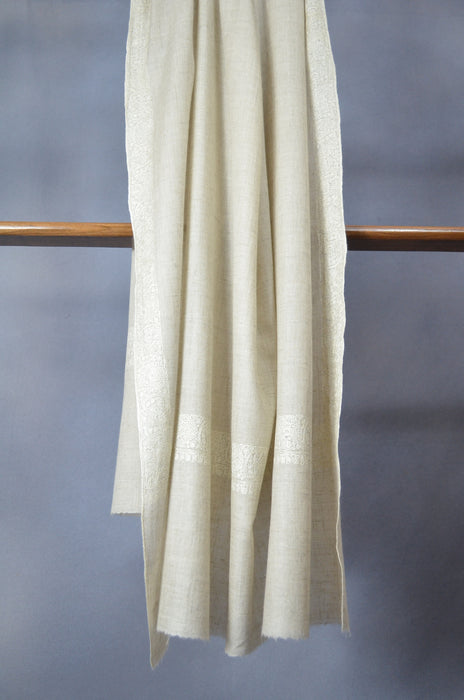Un Dyed Pastle Border Embroidery Cashmere Pashmina Shawl
