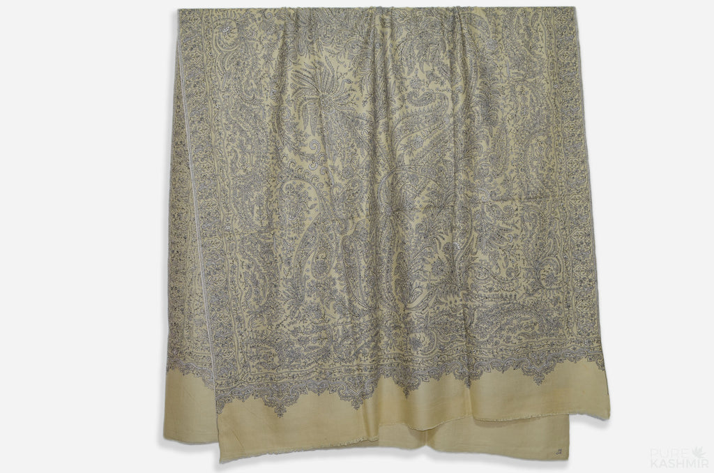 Oversized 2.5 Yard Yellow Pashmina Jamawar Shawl