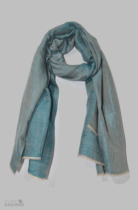 Reversible Green and Silver Zari Handwoven Cashmere Pashmina Shawl