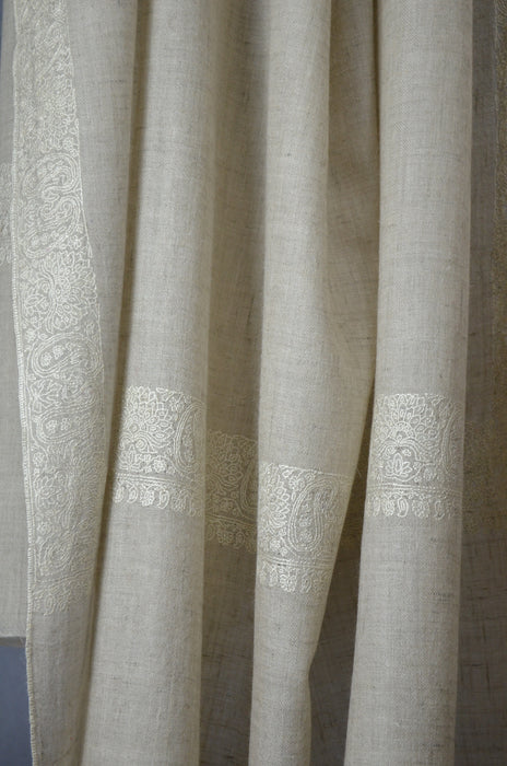 Un Dyed Pastle Border Embroidery Cashmere Pashmina Shawl