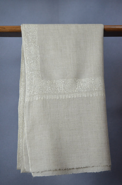 Un Dyed Pastle Border Embroidery Cashmere Pashmina Shawl