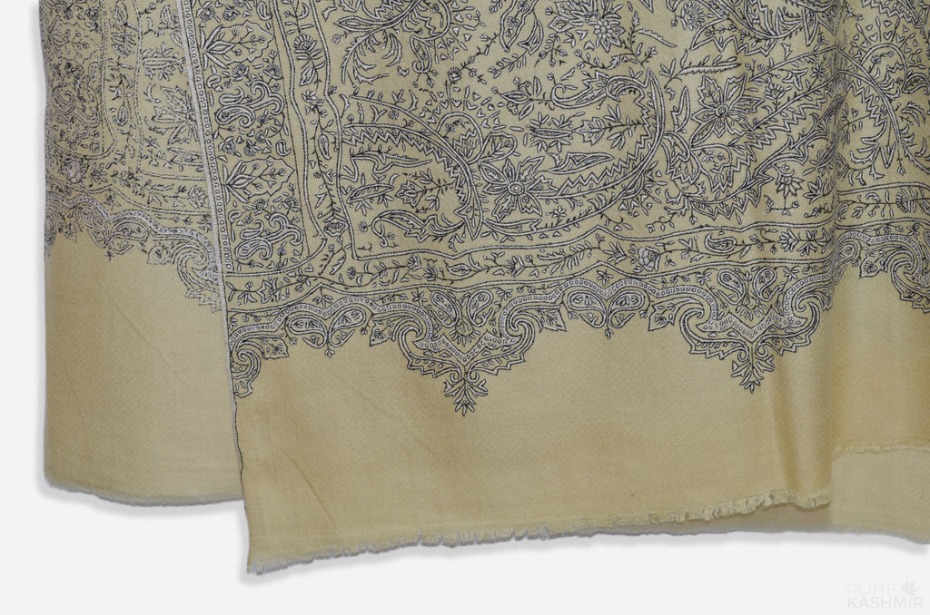 Oversized 2.5 Yard Yellow Pashmina Jamawar Shawl