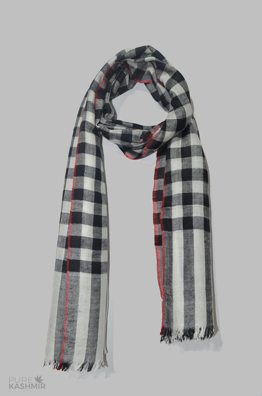 Classic Black and White Handwoven Cashmere Pashmina Scarf
