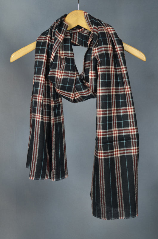 Black Check Handwoven Cashmere Pashmina Scarf