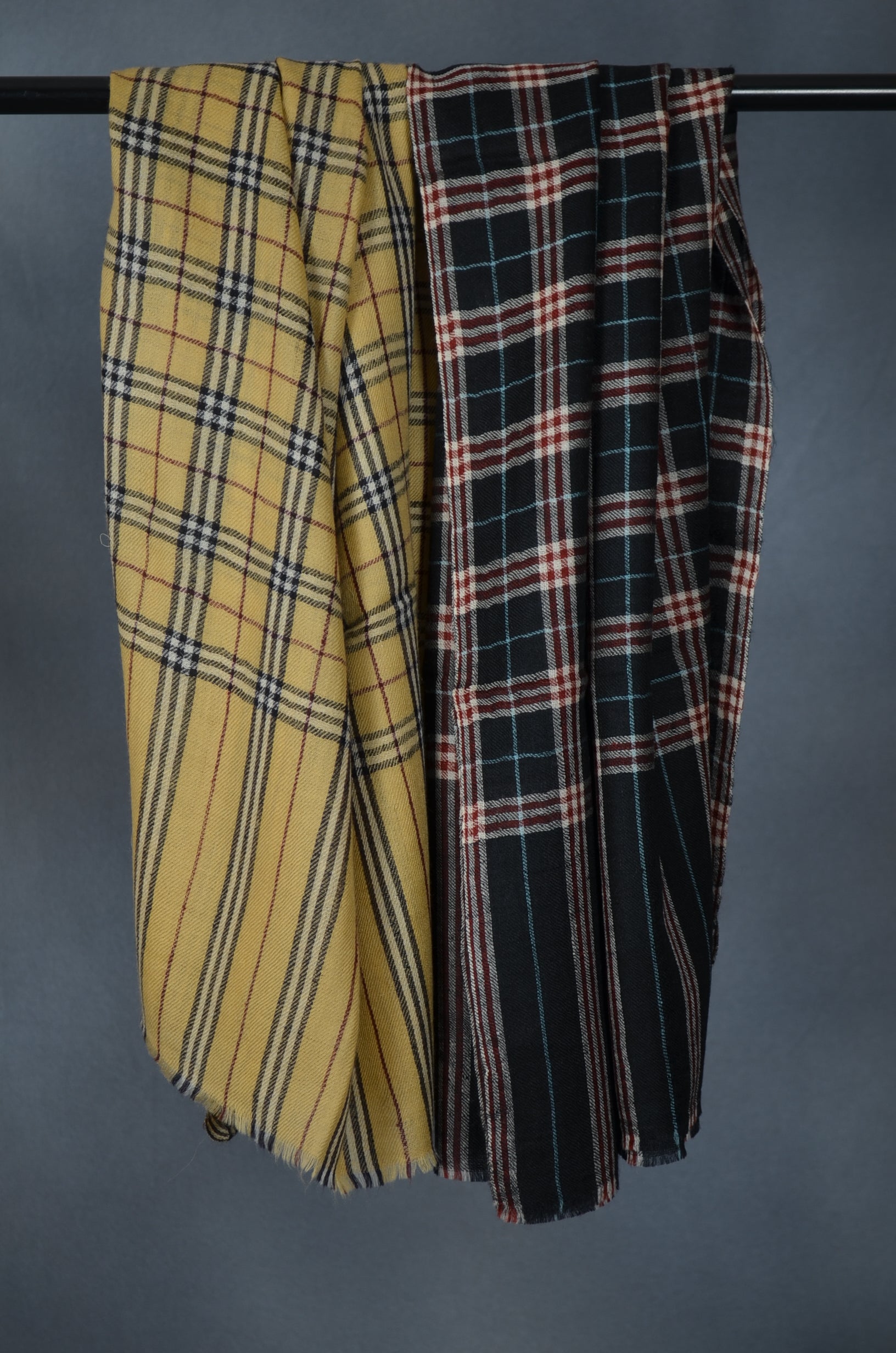 Black Check Handwoven Cashmere Pashmina Scarf