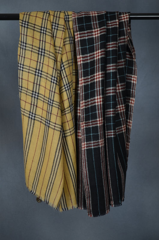 Black Check Handwoven Cashmere Pashmina Scarf