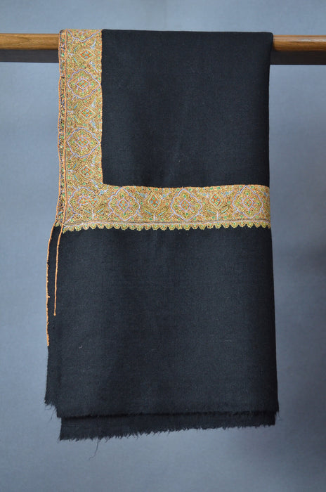 Black Border Embroidery Cashmere Pashmina Shawl