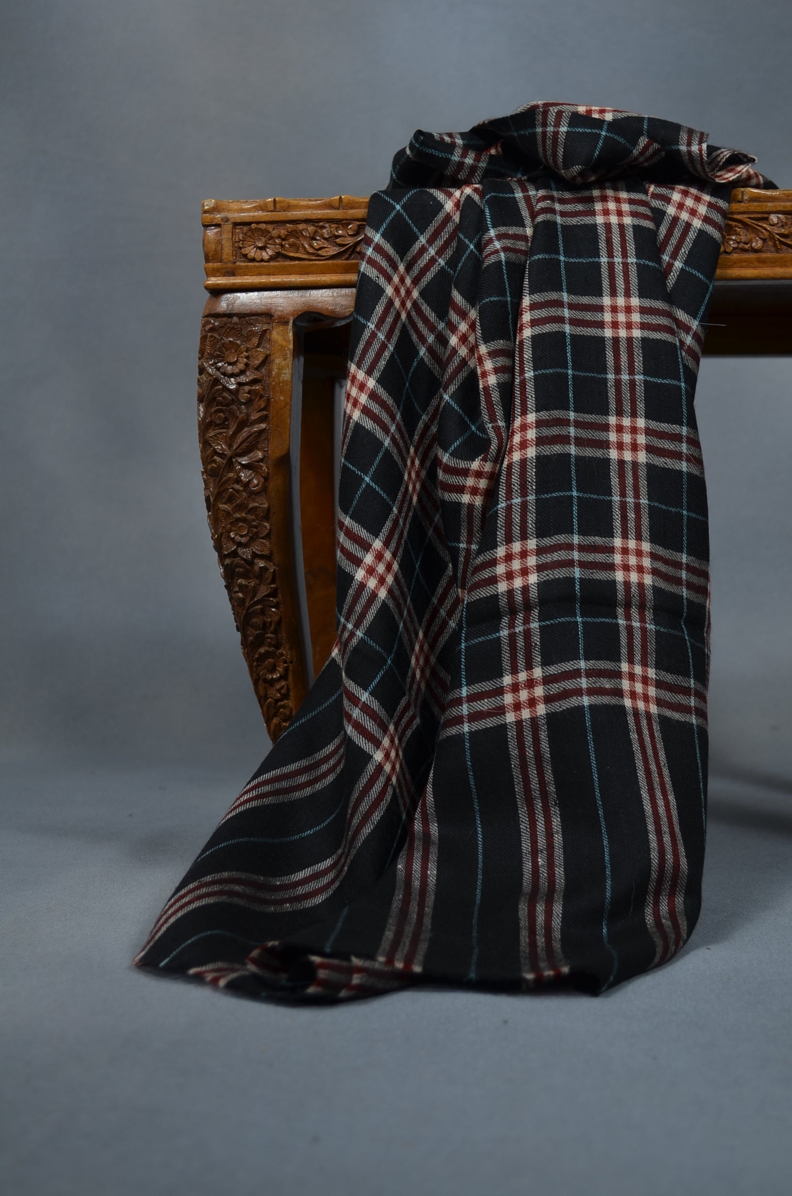 Black Check Handwoven Cashmere Pashmina Scarf