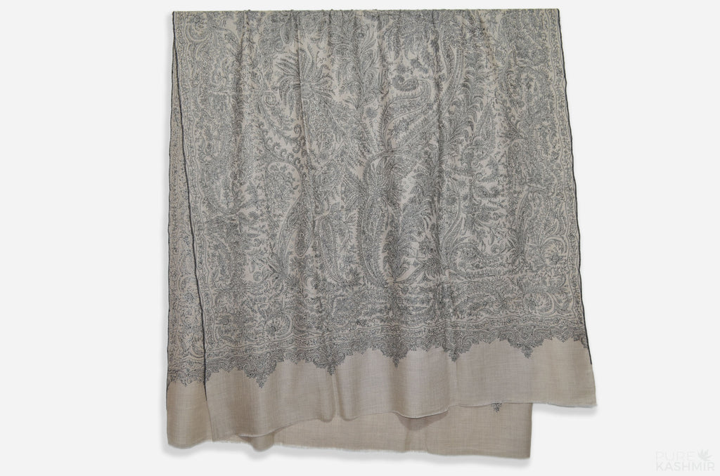 Oversized 2.5 Yard Natural Un-Dyed Pashmina Jamawar Shawl