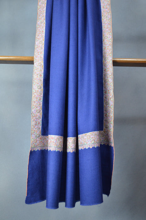 Navy Blue Border Embroidery Cashmere Pashmina Shawl