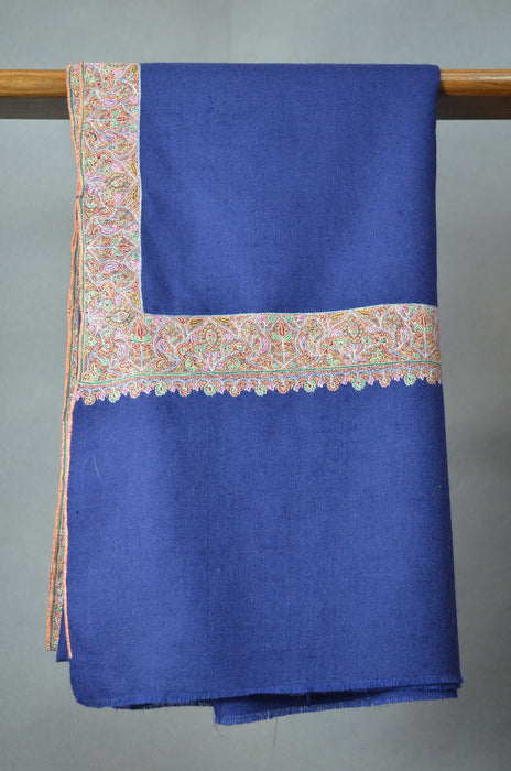 Navy Blue Border Embroidery Cashmere Pashmina Shawl