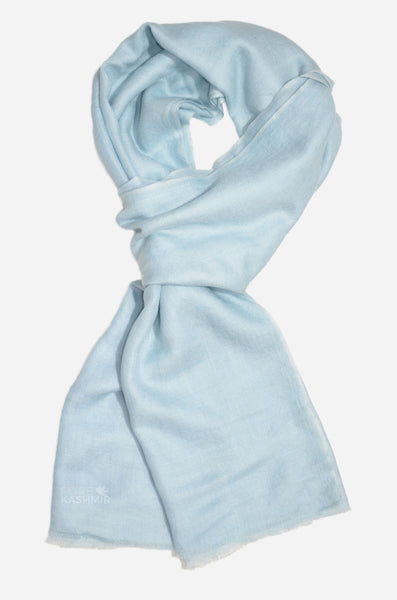 Beautifully light and scrumptiously soft "Baby Blue" Cashmere Scarf is hand woven from the highest grade of 100% pure Cashmere from Kashmir.