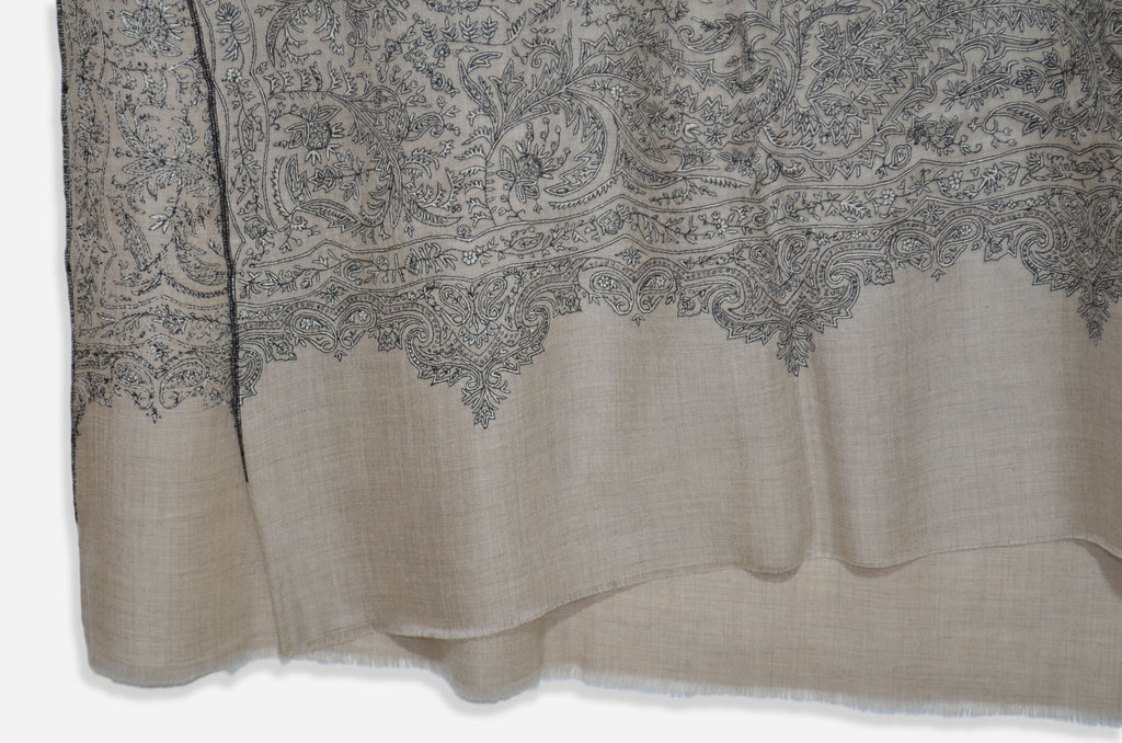 Oversized 2.5 Yard Natural Un-Dyed Pashmina Jamawar Shawl