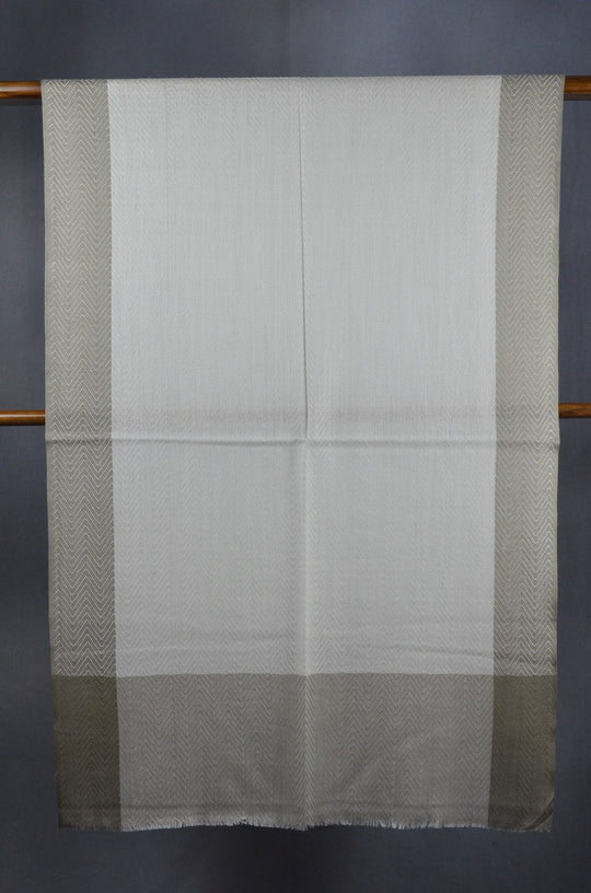 Grey Border Herringbone weave Merino & Silk Scarf