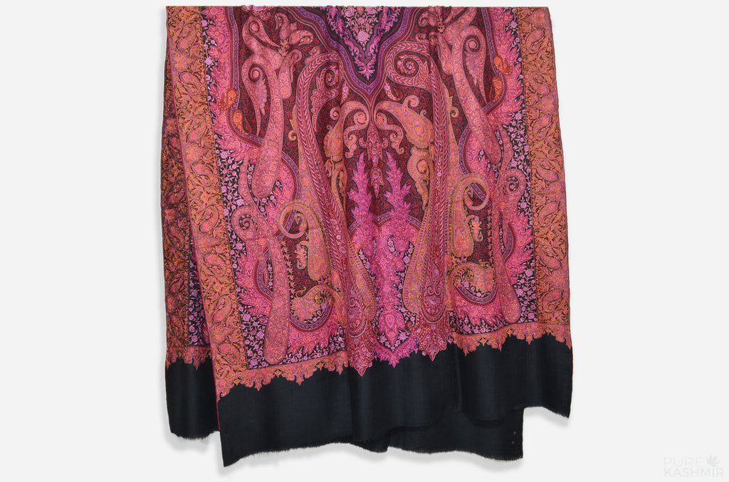 Oversized 2.5 Yard Black Pashmina Jamawar Shawl