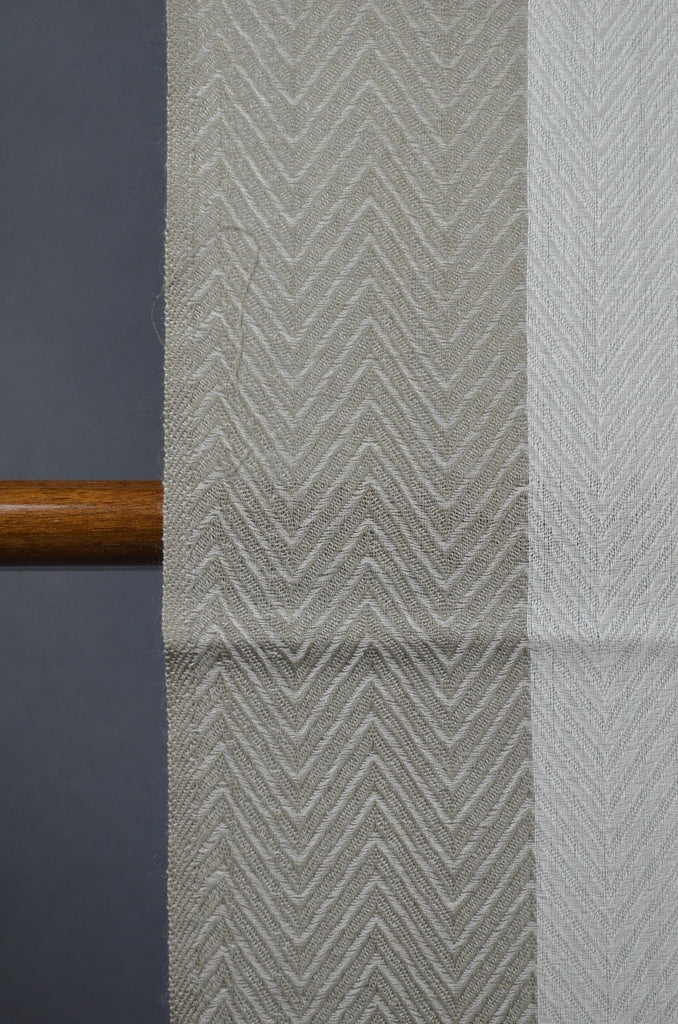 Grey Border Herringbone weave Merino & Silk Scarf