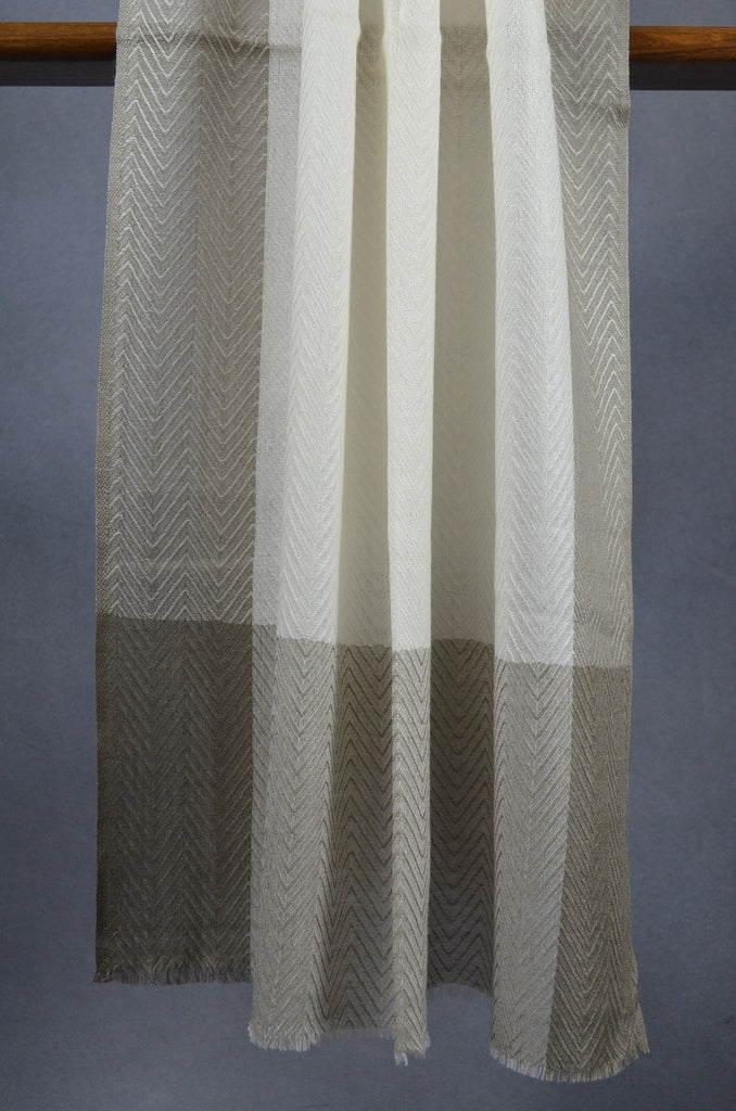 Grey Border Herringbone weave Merino & Silk Scarf
