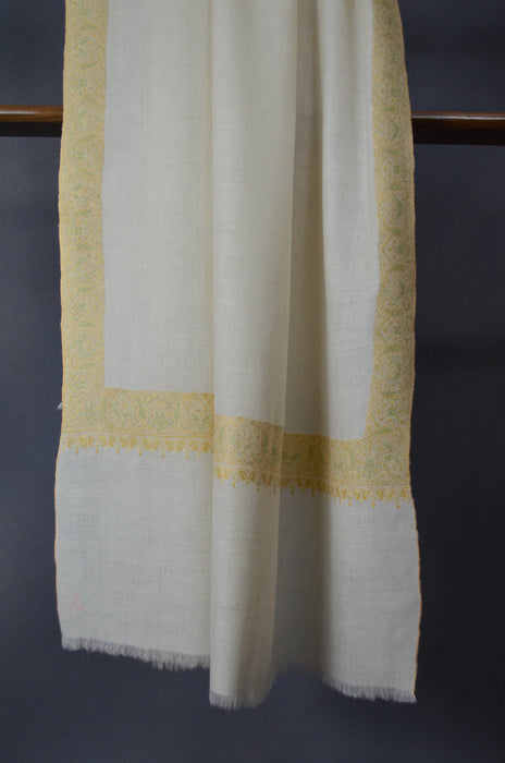 Ivory Pastle Border Embroidery Cashmere Pashmina Shawl