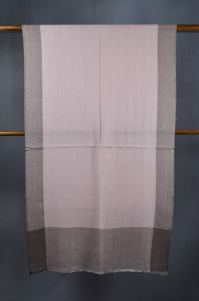 Pink Border Herringbone weave Merino & Silk Scarf