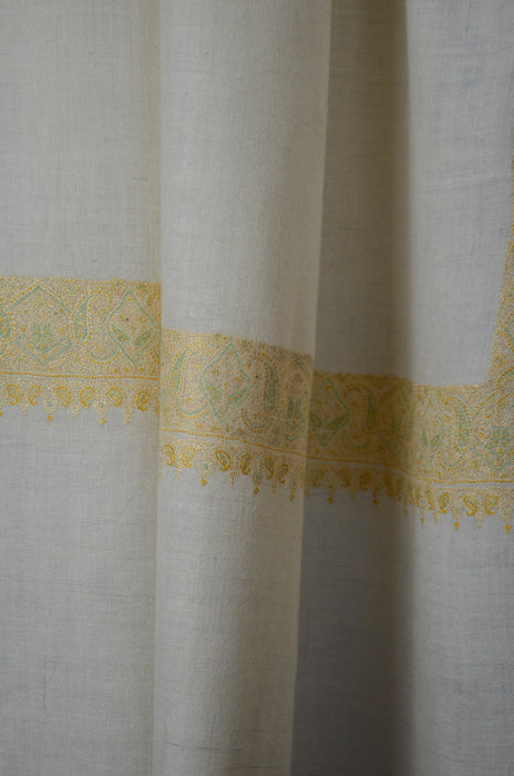 Ivory Pastle Border Embroidery Cashmere Pashmina Shawl