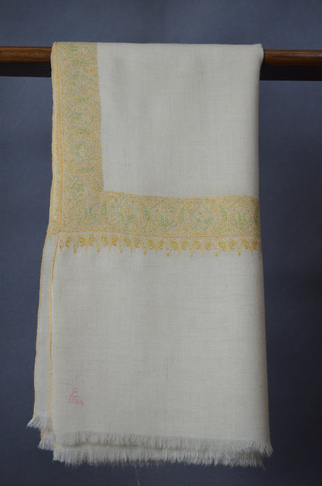 Ivory Pastle Border Embroidery Cashmere Pashmina Shawl
