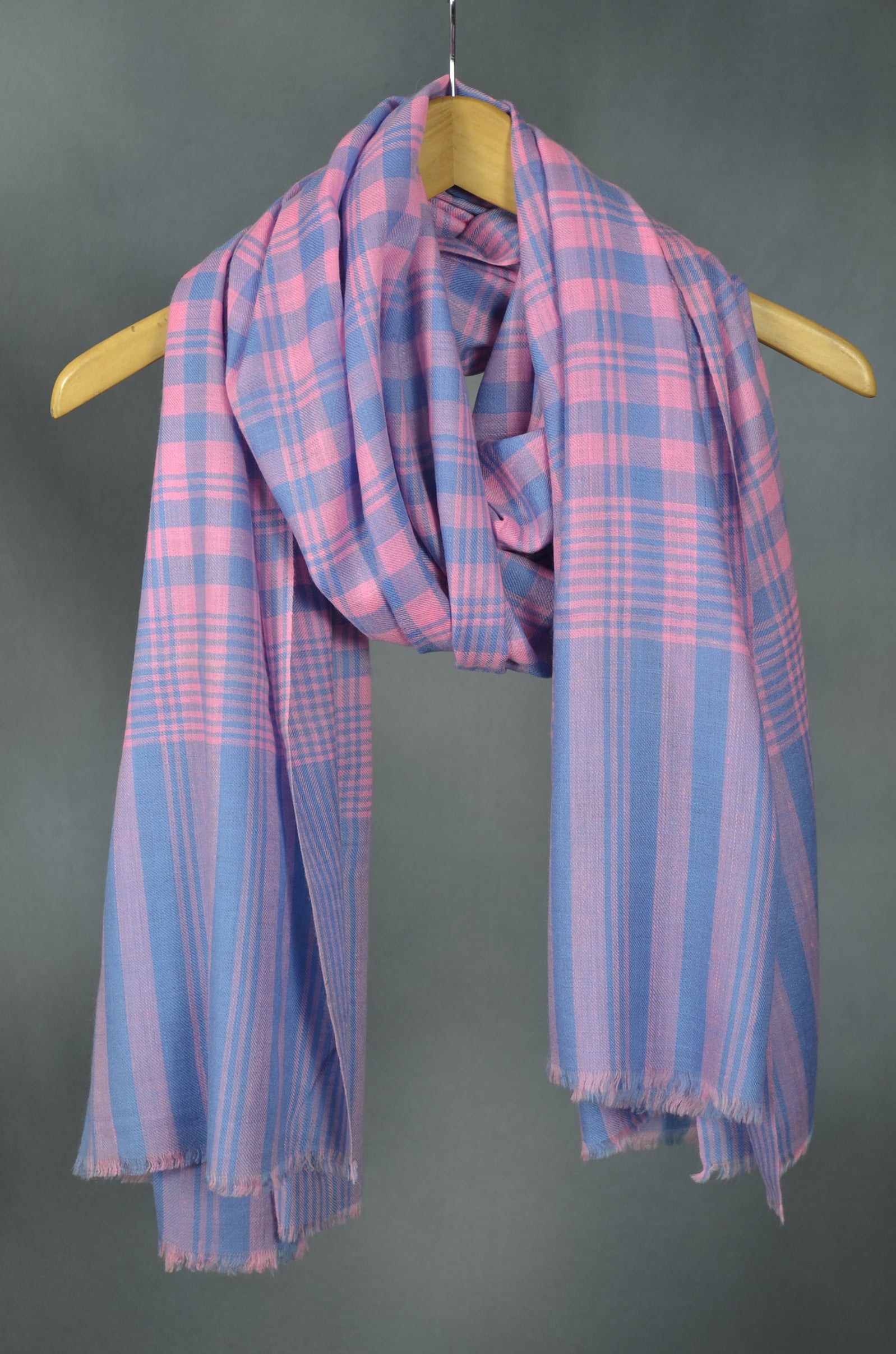 Pink and Blue Handwoven Cashmere Pashmina Shawl