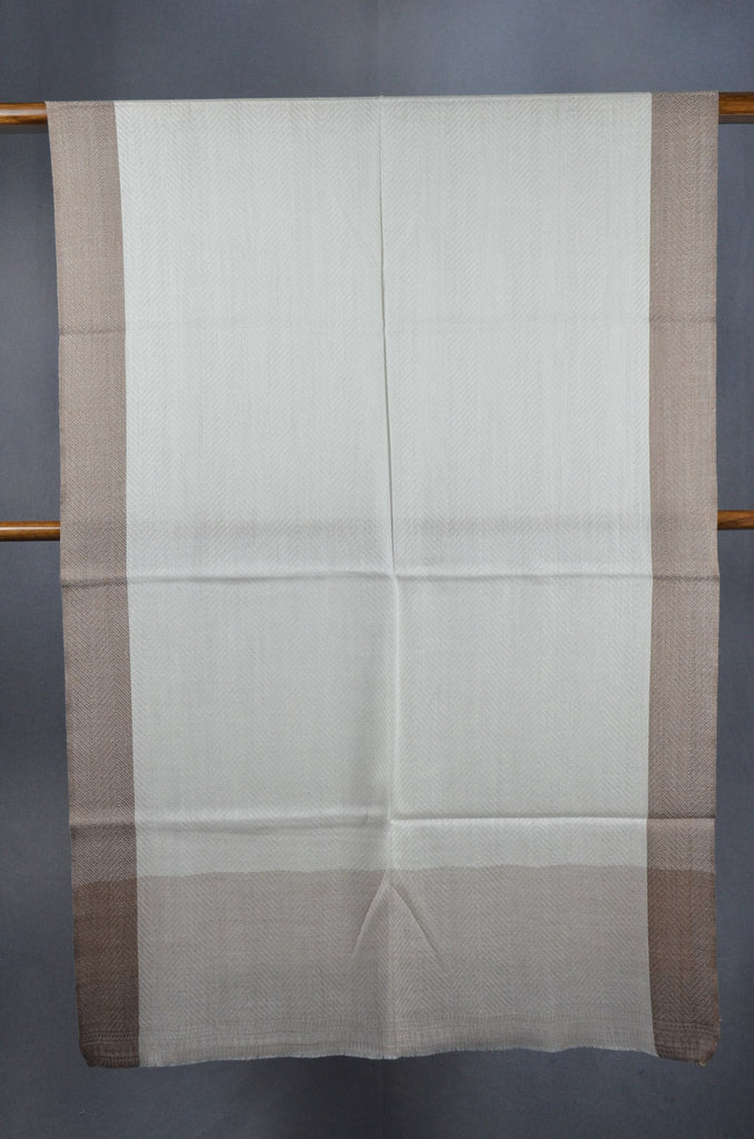 Beige Border Herringbone weave Merino & Silk Scarf