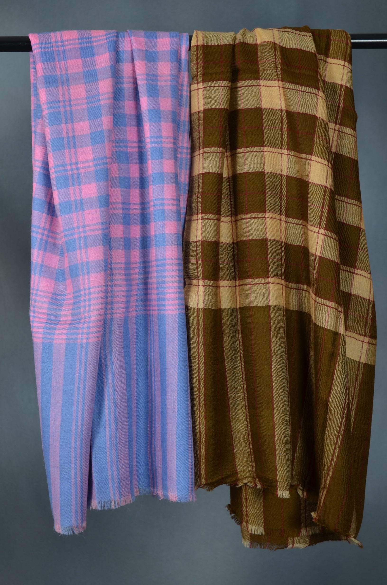 Pink and Blue Handwoven Cashmere Pashmina Shawl