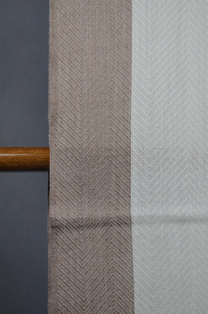 Beige Border Herringbone weave Merino & Silk Scarf