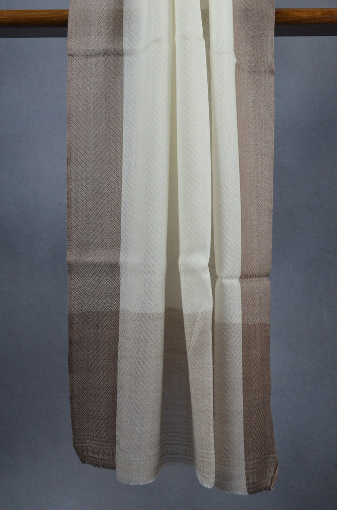 Beige Border Herringbone weave Merino & Silk Scarf
