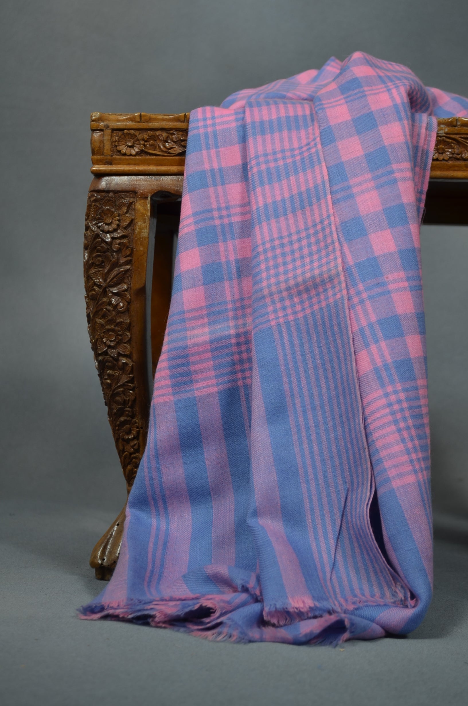 Pink and Blue Handwoven Cashmere Pashmina Shawl