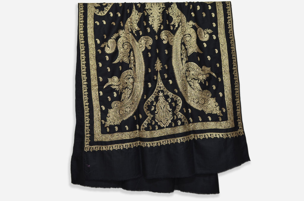 Black Base Gold Tilla Work Pashmina Shawl