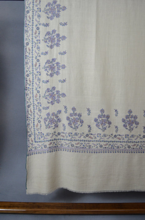 Ivory Big Border Embroidery Cashmere Pashmina Shawl