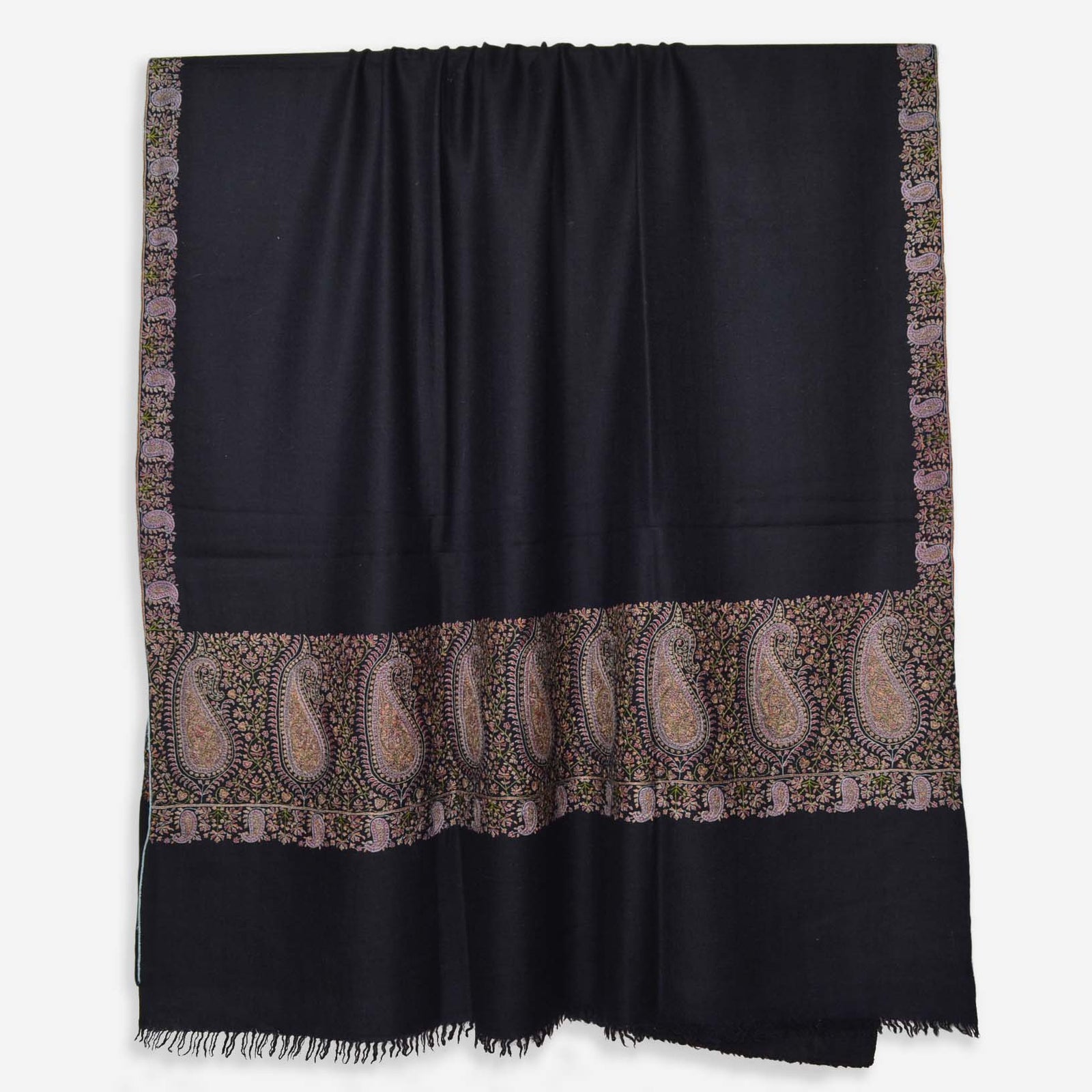 Black Big Border Embroidery Cashmere Pashmina Shawl