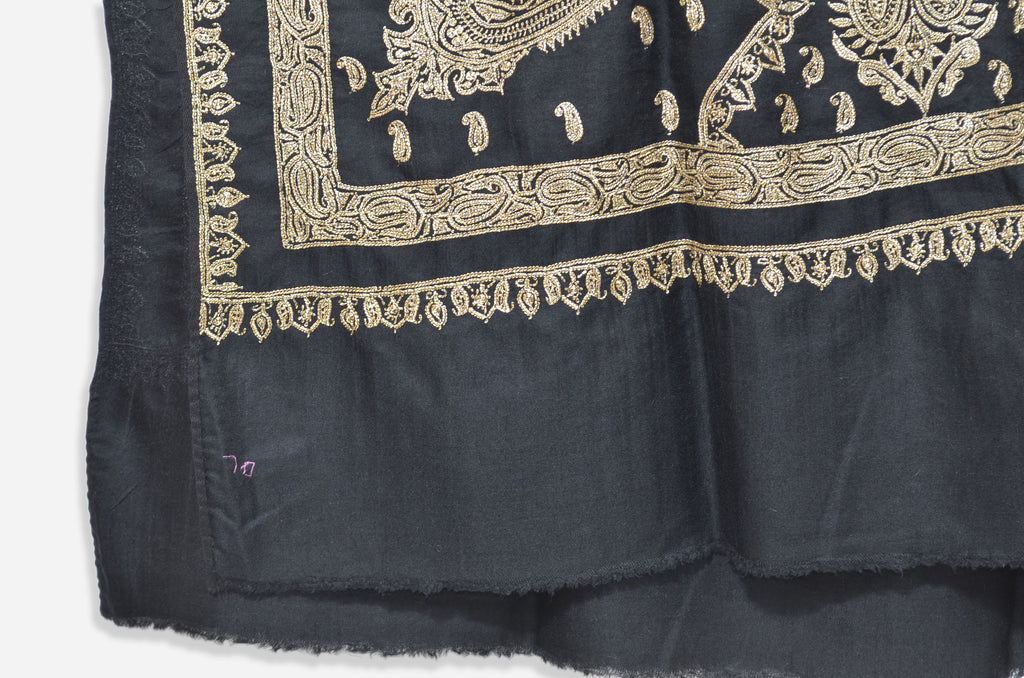 Black Base Gold Tilla Work Pashmina Shawl