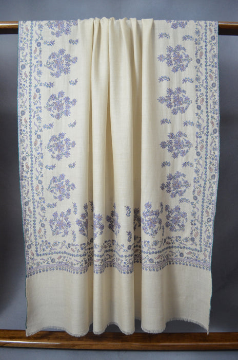 Ivory Big Border Embroidery Cashmere Pashmina Shawl